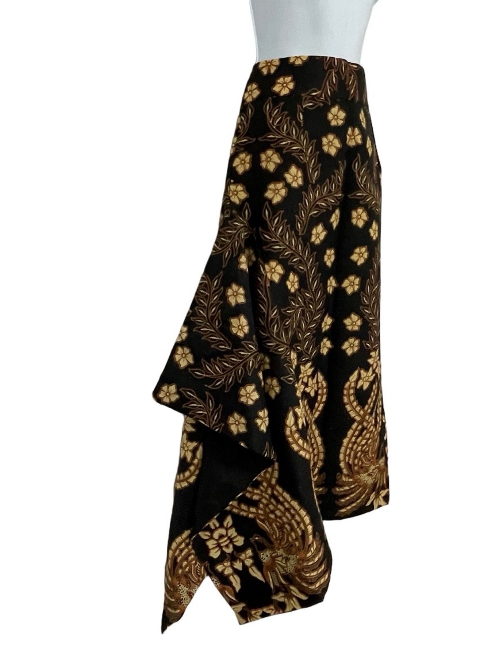 NWT Batik First Asymmetric Black Floral-Print Midi Skirt Yellow & Orange Small - Picture 4 of 14